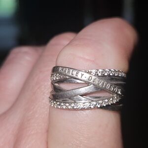 Harley-Davidson Silver Interwoven Ring with Sparkling Crystals